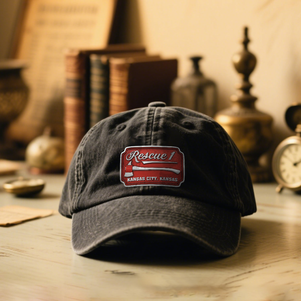 Due Fire Department Hat - Personalized Firefighter Washed Denim Cap
