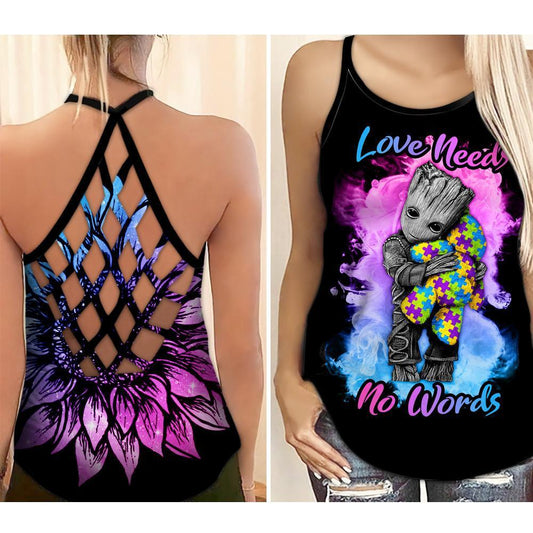 Autism Awareness : Love Needs No Words - Cross Tank Top 0921