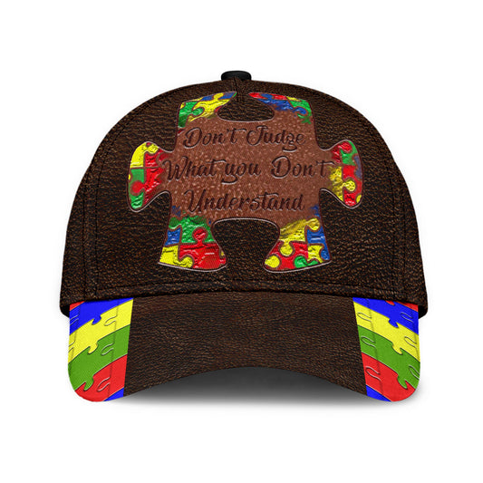 Don't Judge Leather Pattern Print Autism Awareness Classic Cap 0622