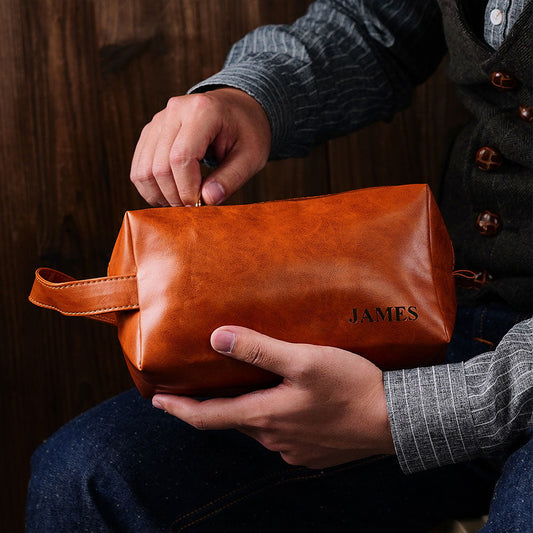 Custom Name Engraved Toiletry Travel Storage PU Leather Leather Toiletry Travel Storage Bag - gift for anyone - Personalized Bag
