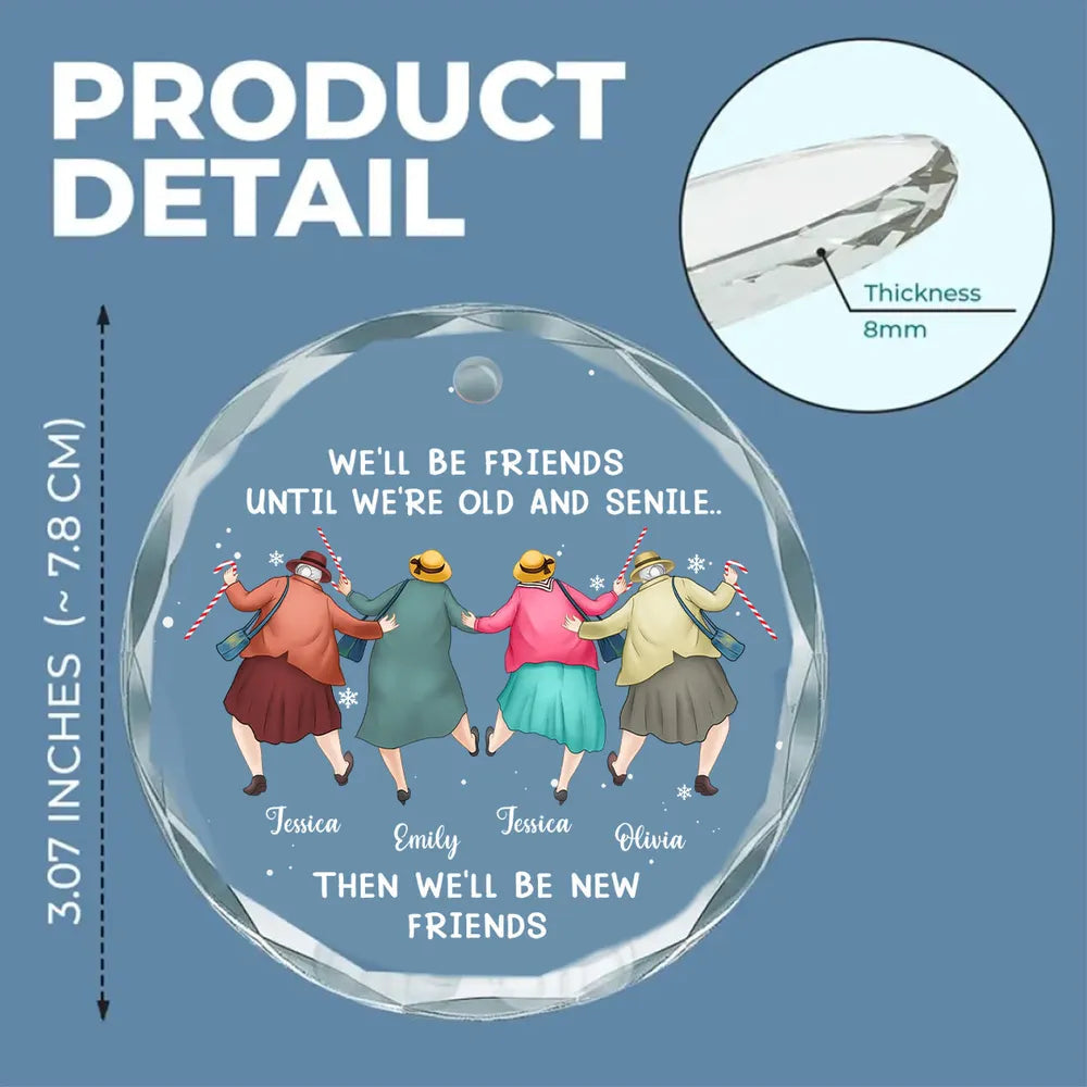 Personalized Crystal Ornament for Best Friends – Funny Old-Lady Design, Festive Tree Decor & Unique Friendship Gift