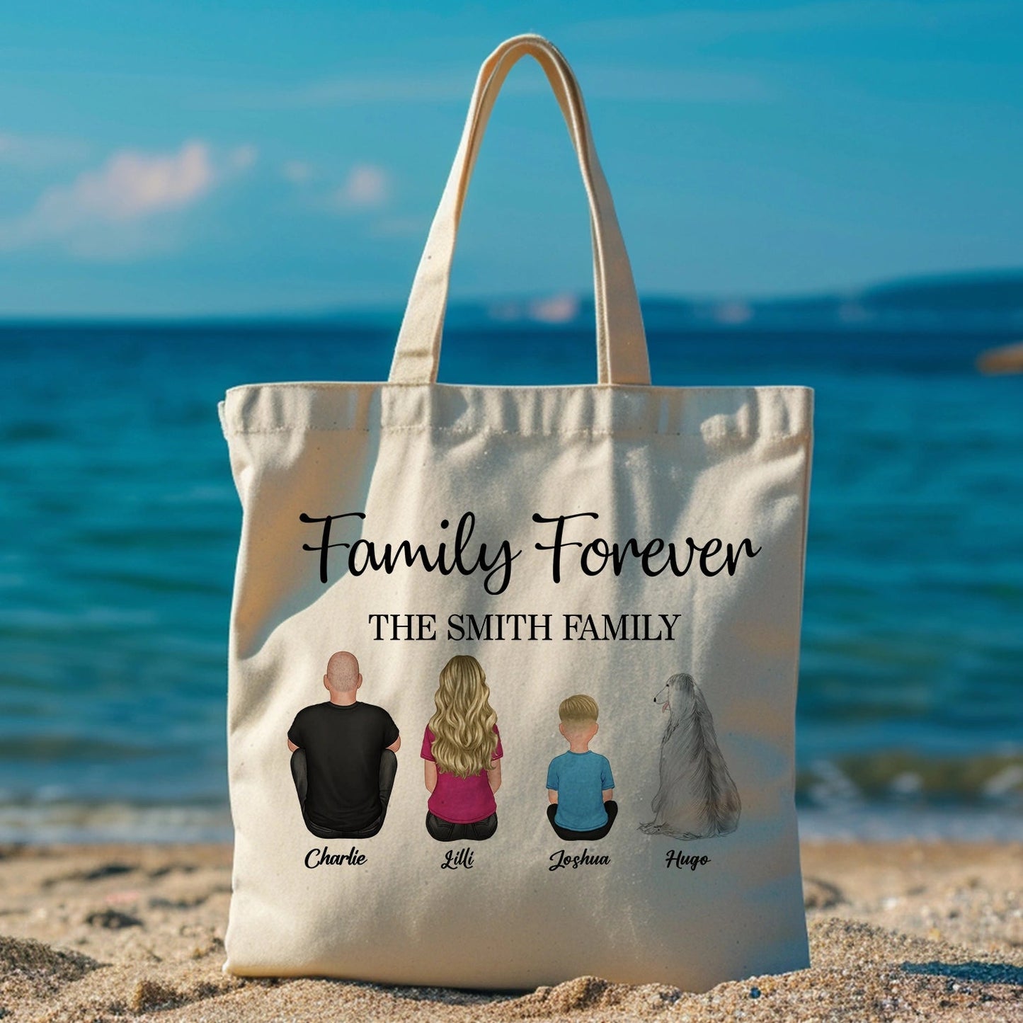 Family Forever Beach Design - Personalized Cosmetic Bag, Wooden Carhanger, LED Plaque, Keychain, Poster, Wallet Card, and Pillow, Unique Gift