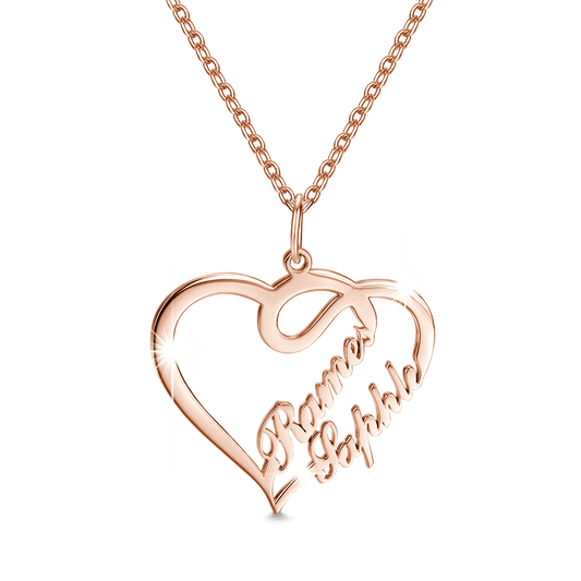 Personalized Couple Overlapping Heart Two Names Necklace
