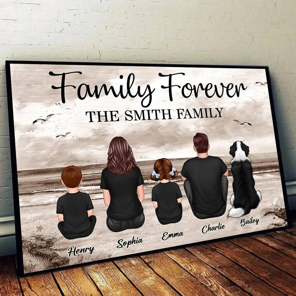 Family Forever Beach Design - Personalized Straight-Sided Cup, Wallet Card, Blanket, Cotton Tote Bag, Wooden Carhanger, LED Plaque, Keychain and Poster, Unique Gift