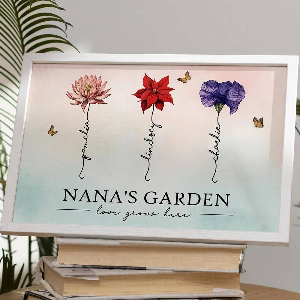 Grandma's Garden Love Grows Here Beautiful Birth Month Flower Gift For Grandma Mom Personalized Pillow or Poster or Canvas, Keychain, Plaque, Wallet Card or Ornament