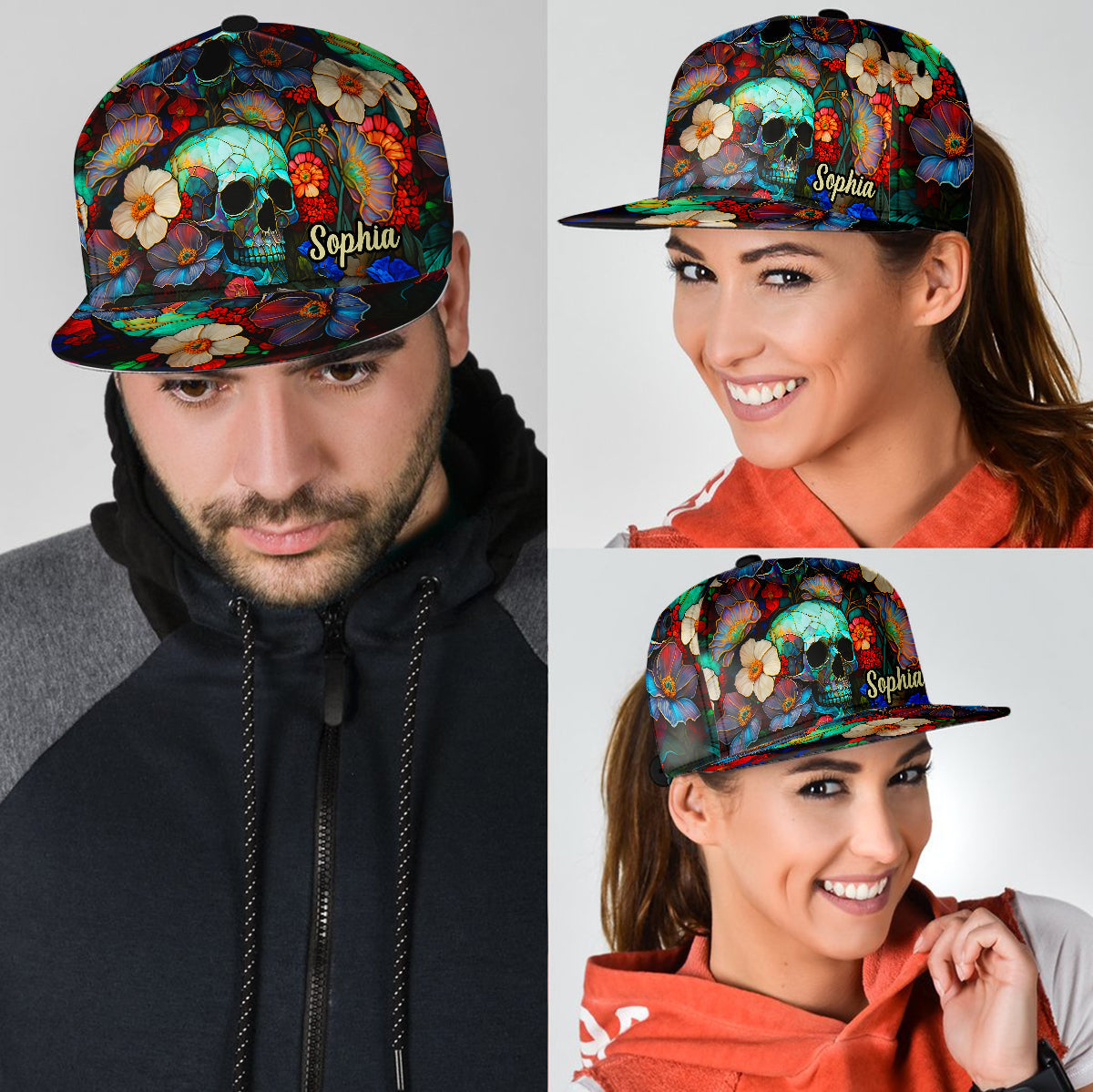 Floral Skull - Personalized Skull Snapback