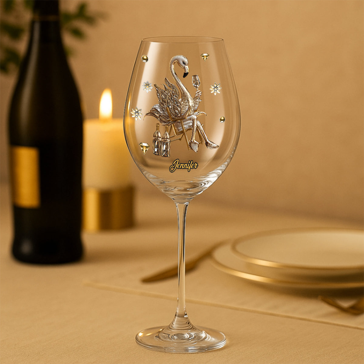 Elegant Flamingo - Personalized Flamingo Wine Glass With Long Stem