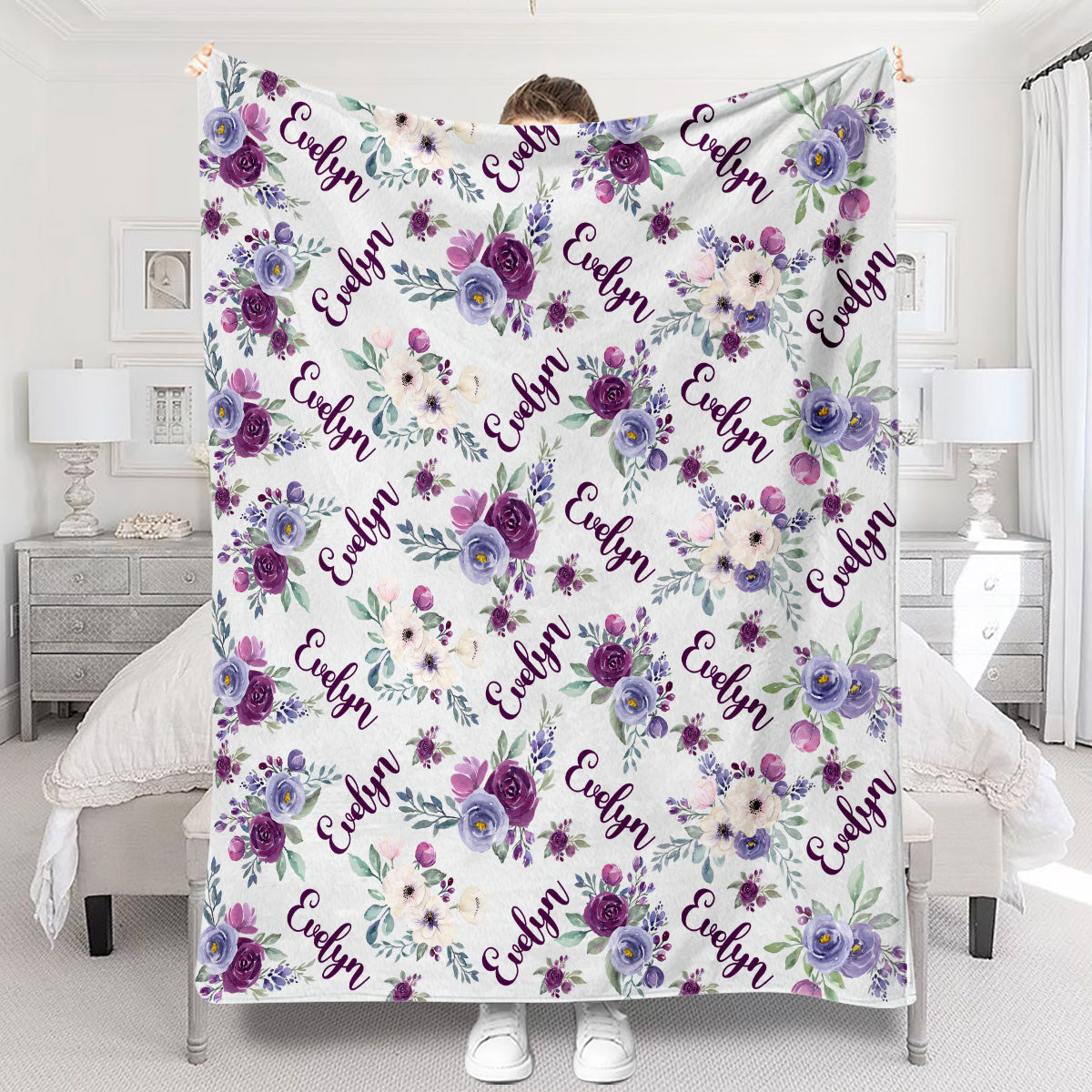 Custom Name Purple Flowers - Personalized granddaughter Blanket