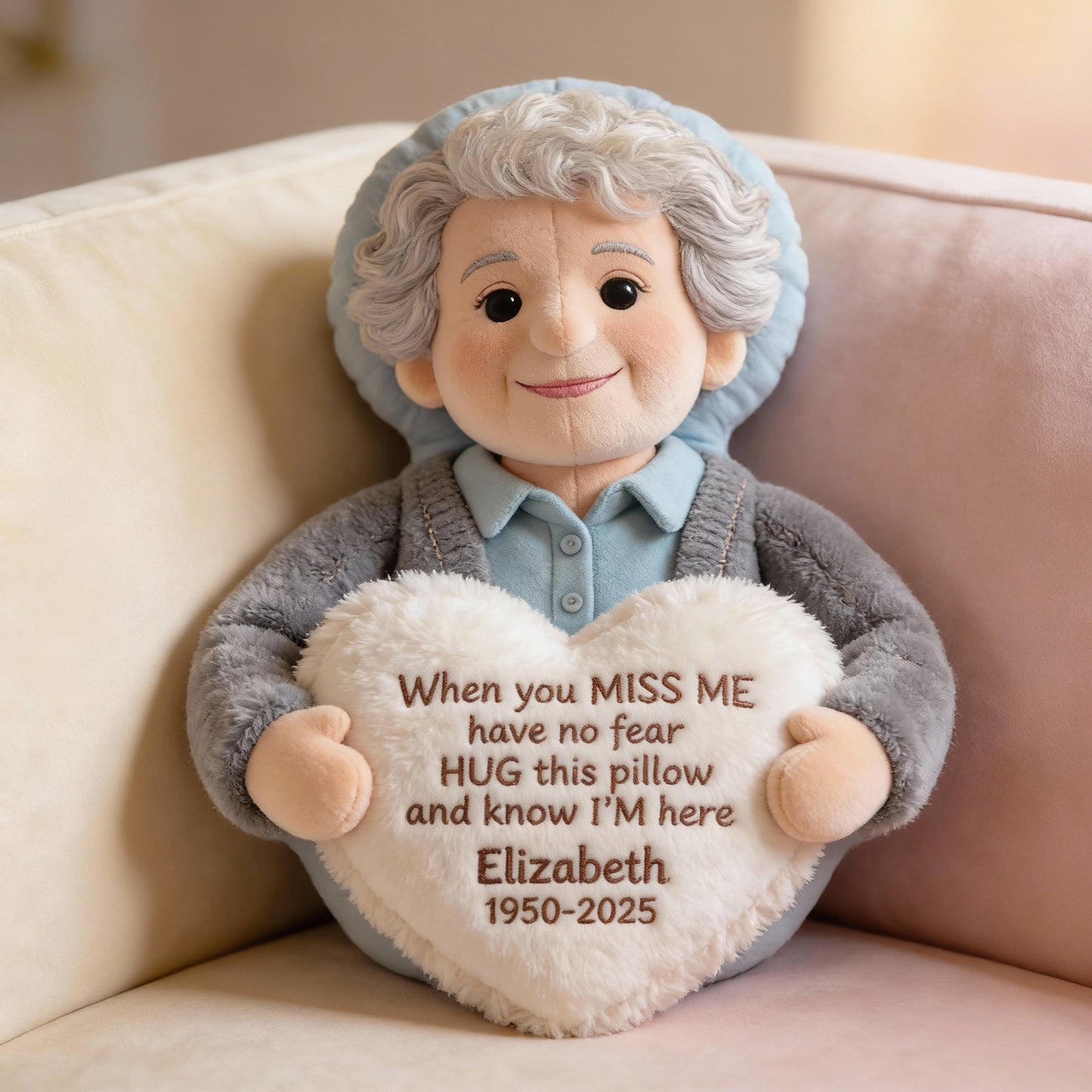 Custom Blue Persian Cat Memorial Heart Pillow - Personalized Pet Loss Keepsake Hug Cushion - Sentimental Bereavement Gift for Cat Lovers