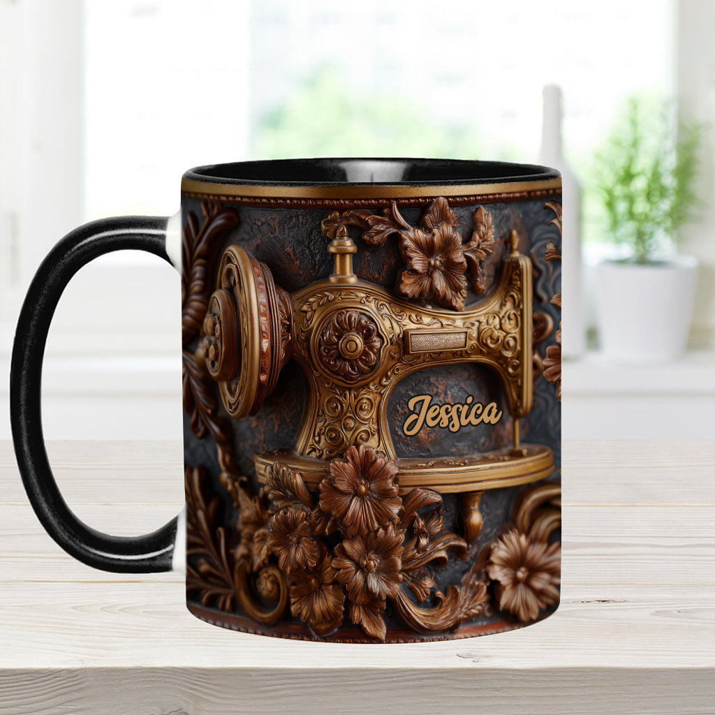 Just A Woman Who Loves Sewing - Personalized Sewing Accent Mug & Coaster