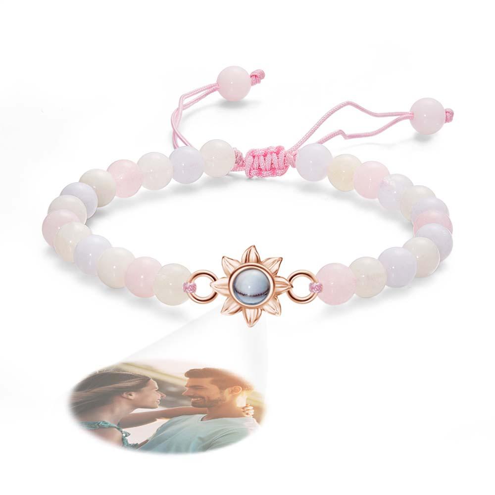 Flower For You - Personalized Photo Projection Beads Bracelet With Sunflower