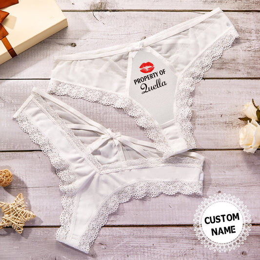 Custom Name Thong White Lace Sexy Panties - Personalized Couple White Lace Panties