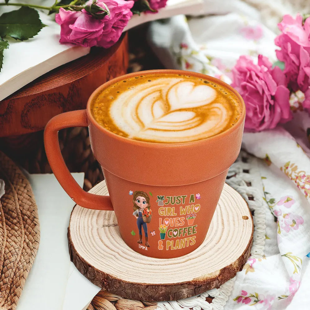 Just a Girl Who Loves Coffee and Plants – Personalized Terracotta Mug for Coffee and Plant Obsessed Girls