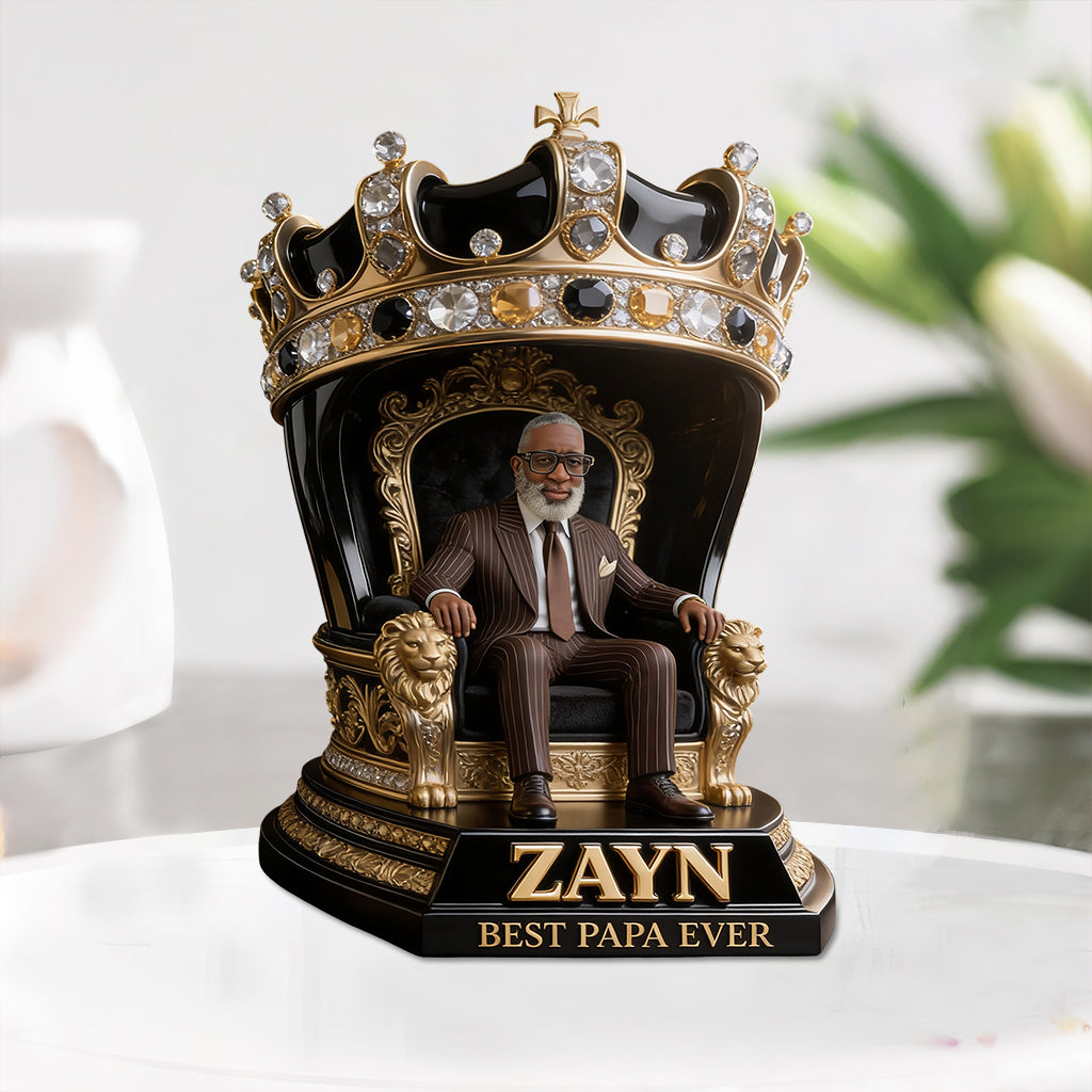 Custom King Throne Photo Figurine Statue For Black Father | Personalized Best Dad Ever Crown Sculpture | Unique Father's Day Gift for Husband Office Desk Decor