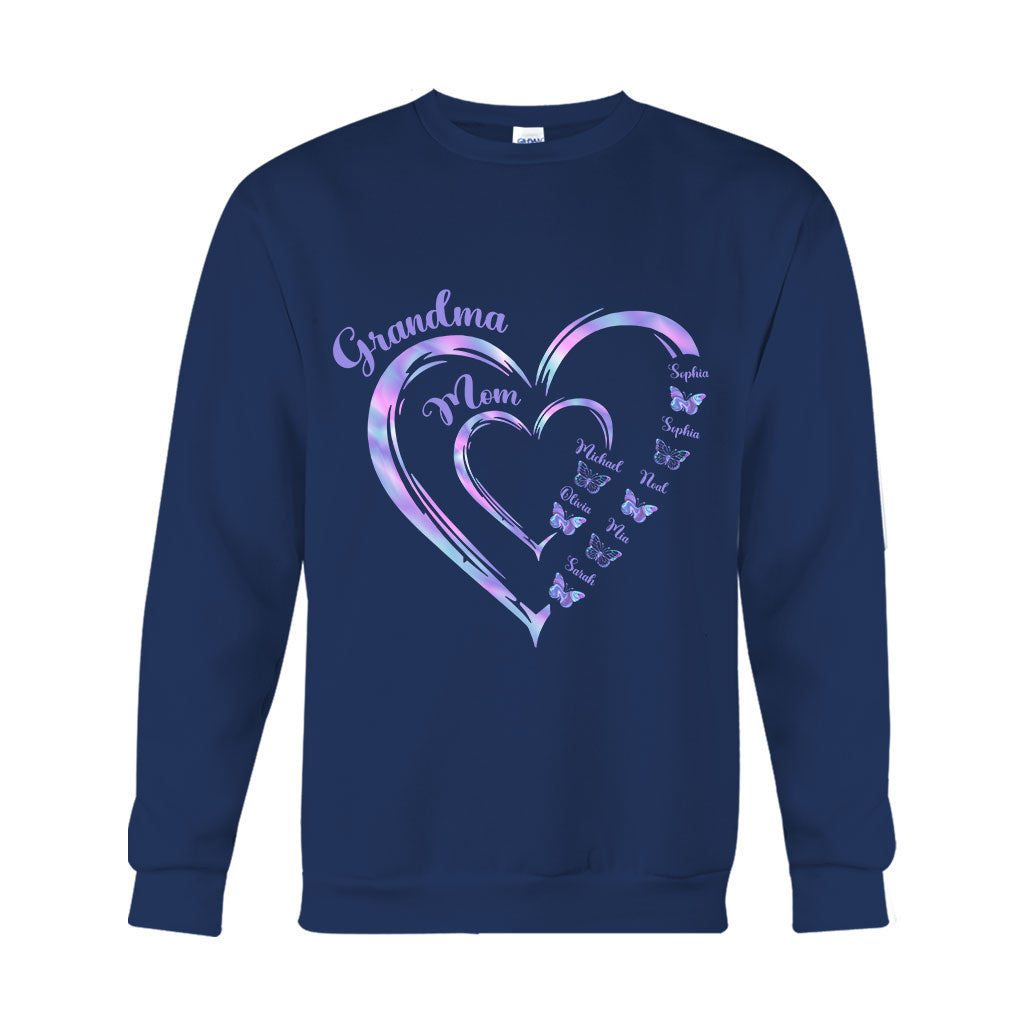 First Mom Now Grandma Butterfly Version - Personalized Grandma T-shirt And Hoodie