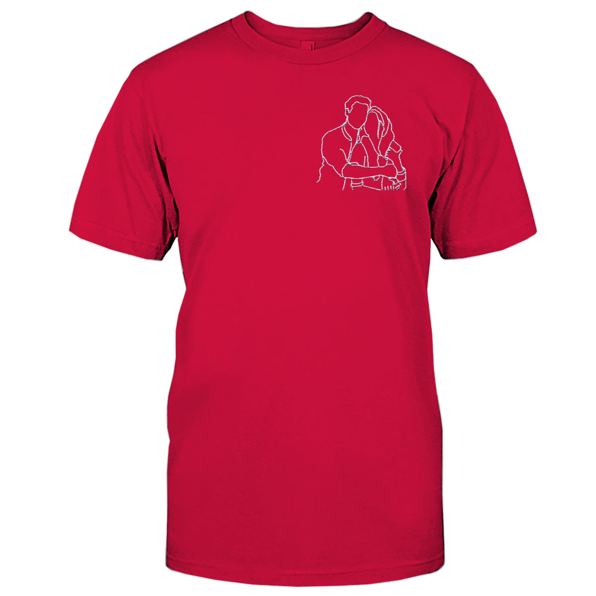 Custom Line Art - Personalized Couple Embroidered T-shirt