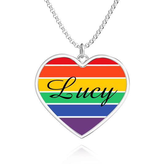LGBT Heart - Personalized LGBT Support Name Rainbow Necklace