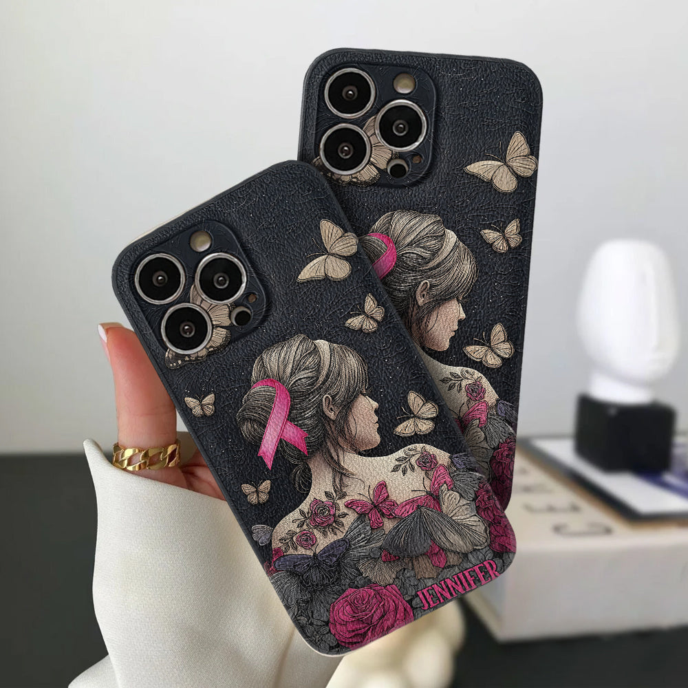 Breast Cancer Awareness - Personalized Breast Cancer Awareness Leather Phone Case