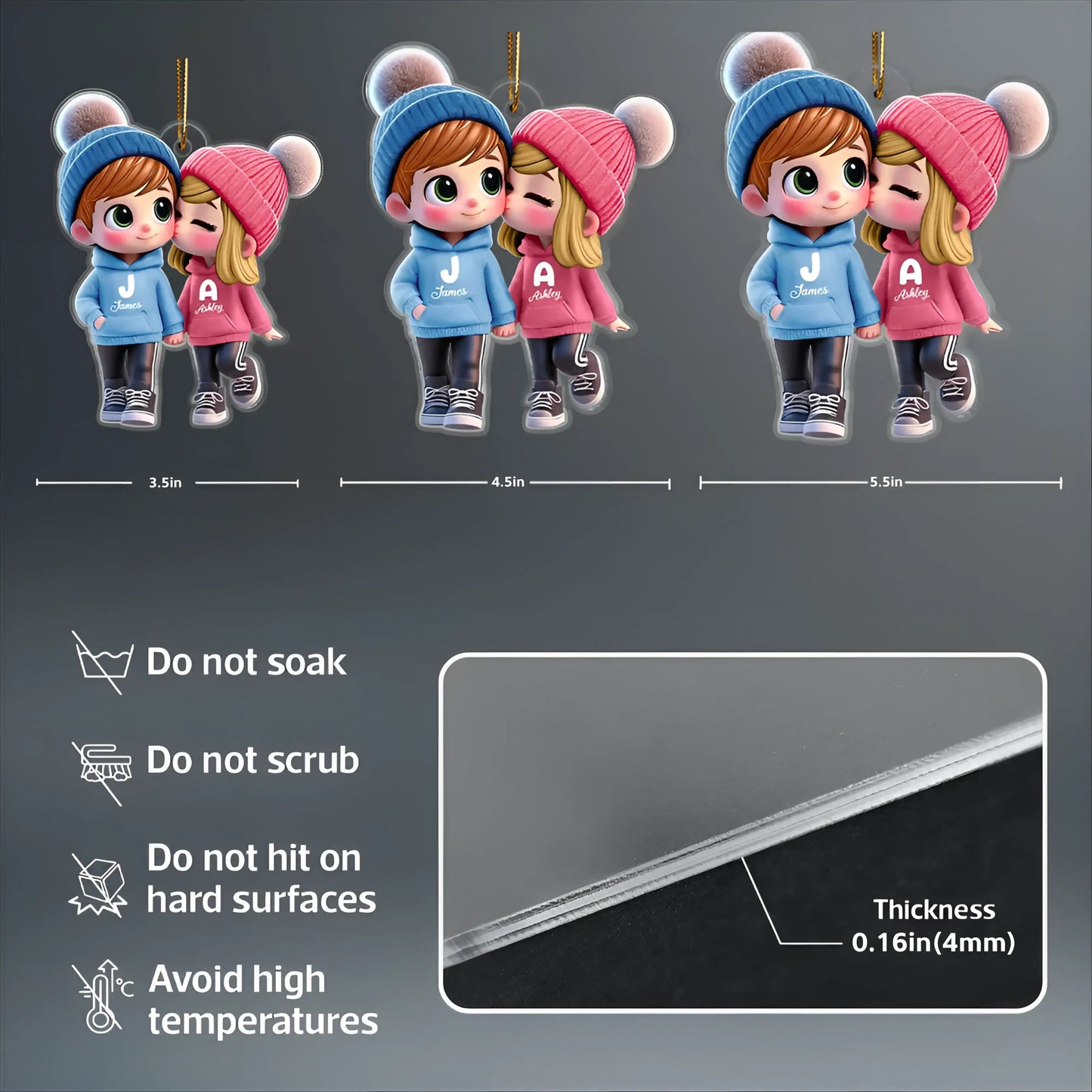 Personalized Acrylic Car Hanger for Couples – Cute Cartoon Design with Custom Names