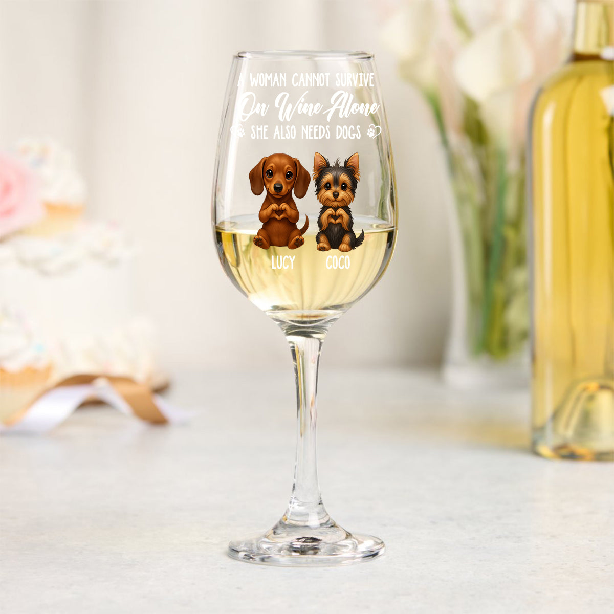 A Woman Cannot Survive On Wine Alone She Also Needs Dog/ Cat - Personalized Dog Wine Glass With Long Stem
