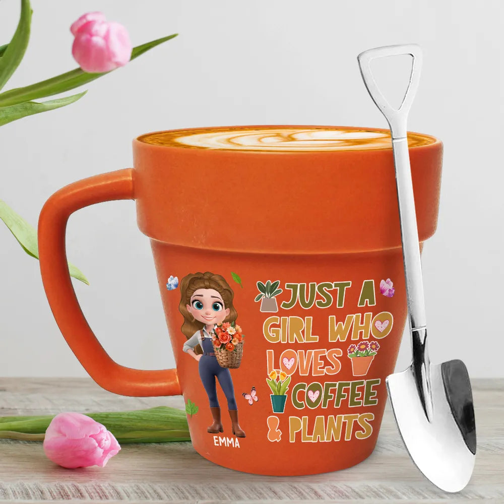 Just a Girl Who Loves Coffee & Plants – Personalized Plant Pot Mug for Coffee Lovers