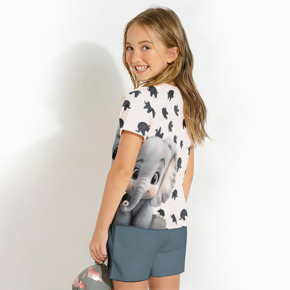 Cute Baby Elephant Clothing Set For Kid - Personalized Elephant Kid T-shirt & Shorts