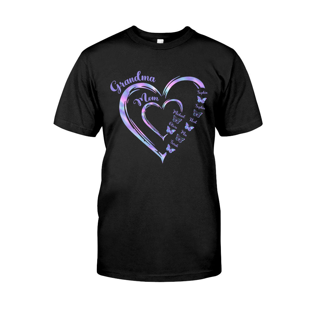 First Mom Now Grandma Butterfly Version - Personalized Grandma T-shirt And Hoodie