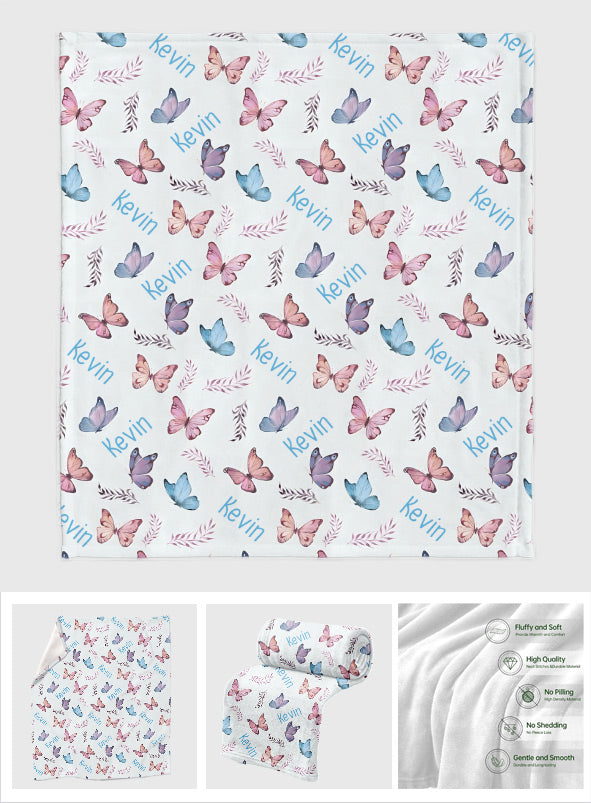 Butterfly Custom Name - Personalized grandson Blanket