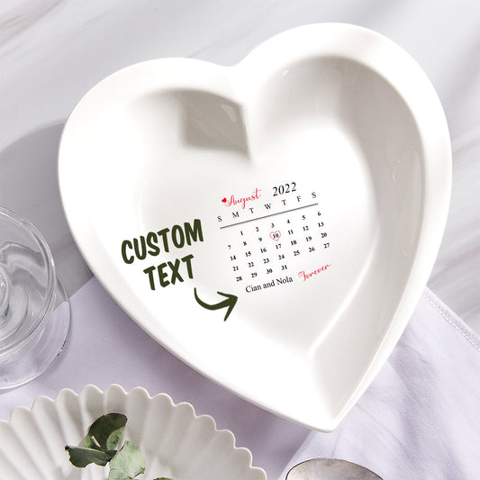 Custom Date Ceramic Heart Shaped Plate - Personalized Couple Plate