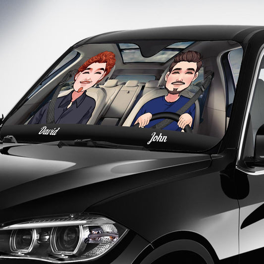 Adventure Awaits - Husband And Wife gift for wife, husband, girlfriend, boyfriend, mom, dad - Personalized Car Sunshade