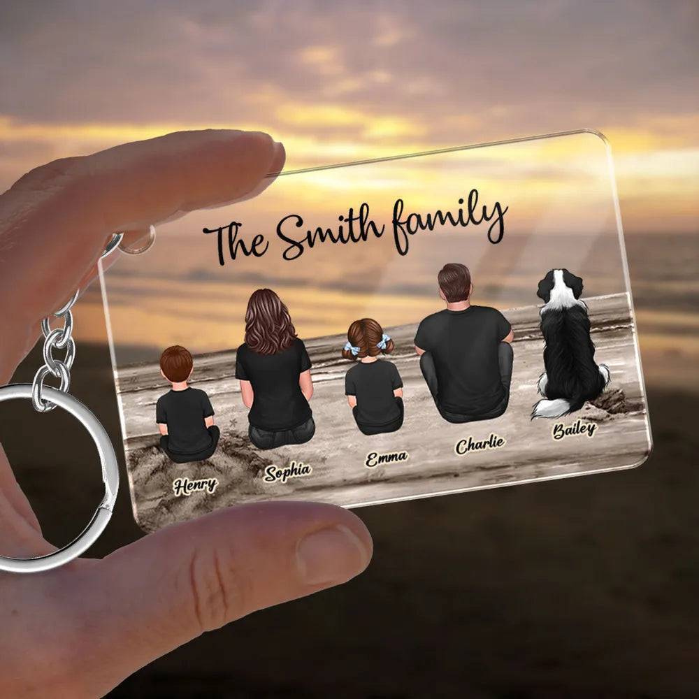 Beach Landscape Family Sitting Back View - Personalized LED Plaque or Keychain or Poster or Car Hanger or Pillow or Wallet or Wallet Card or Cap or Cup- Ideal Gift for Loved Ones