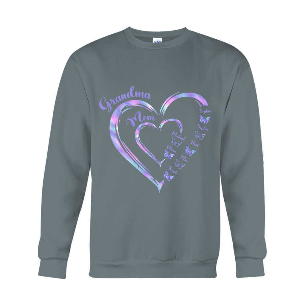 First Mom Now Grandma Butterfly Version - Personalized Grandma T-shirt And Hoodie