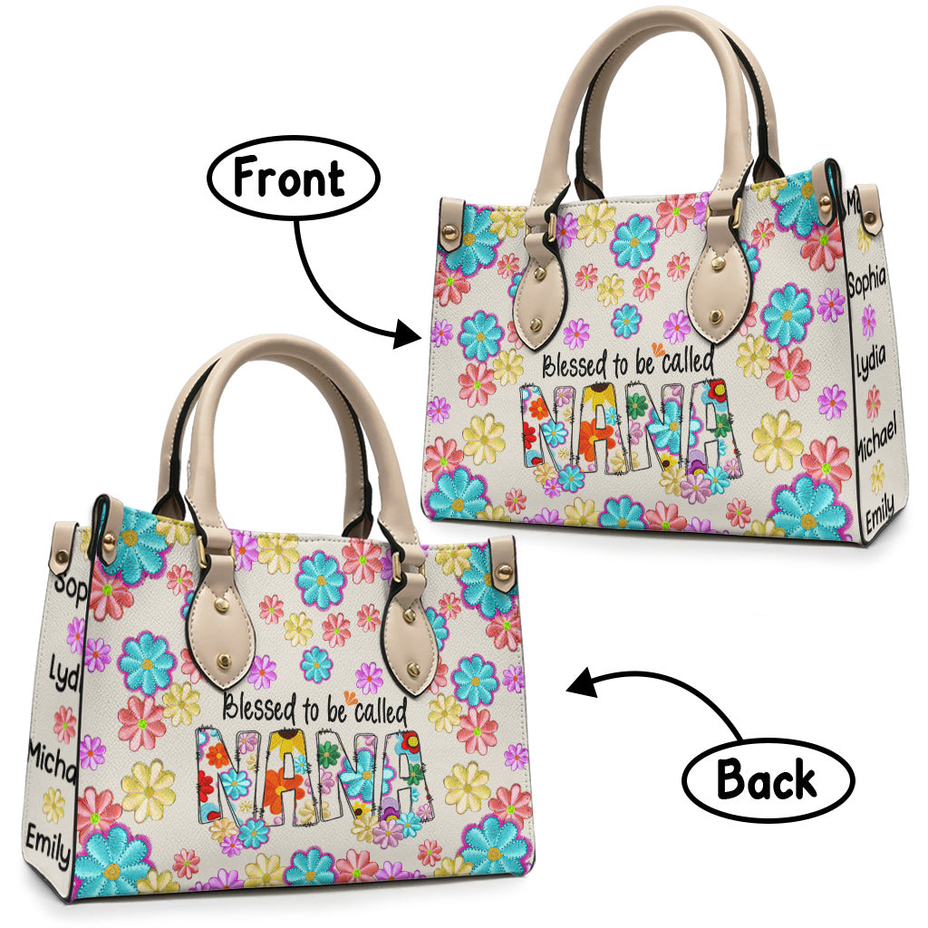 Blessed To Be Called Nana Floral Style - Personalized Grandma Leather Handbag