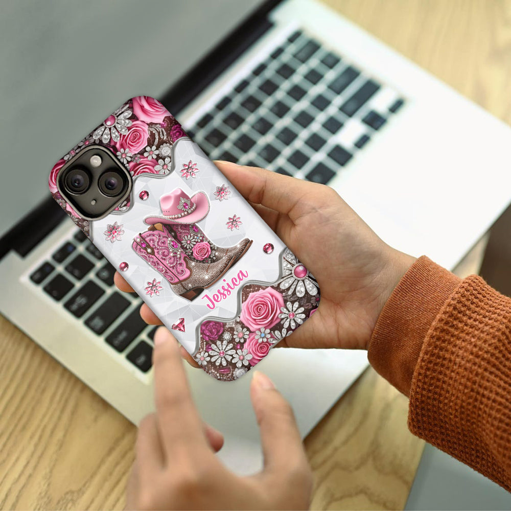 Cowgirl Boots - Personalized Cowgirl Full Print Phone Case & Phone Grip