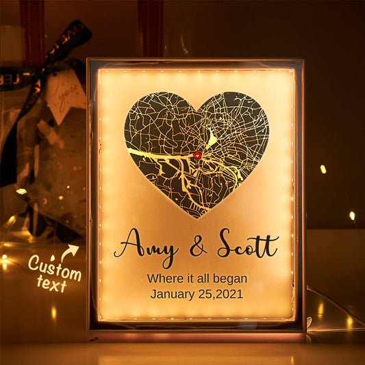 Where It All Begin - Personalized Couple Heart Map Lamp