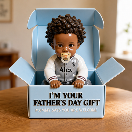 Personalized Black Baby Boy in Box Acrylic Plaque, Custom Taylor Father's Day Gift Keepsake Statue, Cute Newborn Son Daughter Table Decor from Mommy