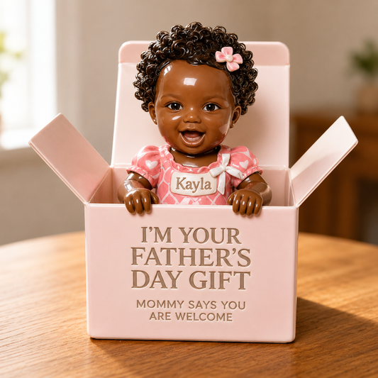 Personalized Black Baby Girl in Box Acrylic Plaque, Custom Taylor Father's Day Gift Keepsake Statue, Cute Newborn Son Daughter Table Decor from Mommy