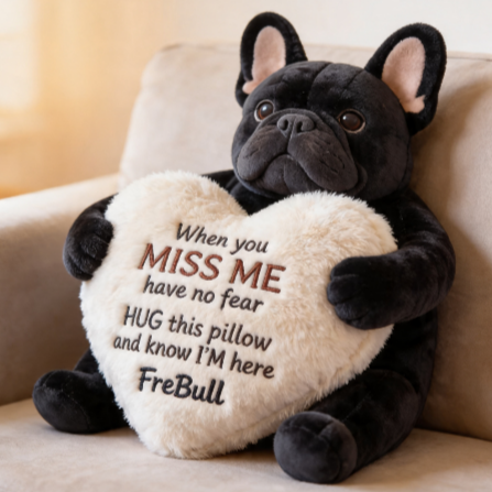 Personalized French Bulldog Plush Pillow – Custom Name FreBull Dog Stuffed Animal, Heart Hug Cushion Gift for Kids, Couples, Comfort & Memorial