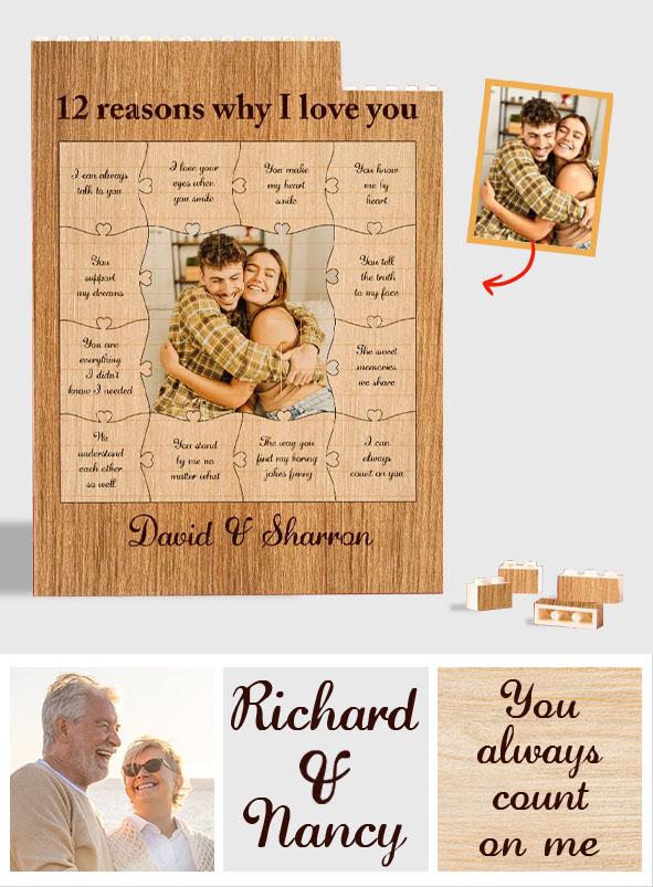 Reasons I Love You - Personalized Couple Photo Building Block Puzzle