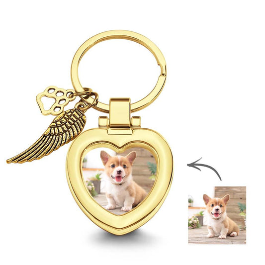 Pet Dog Cat Paw Angel Wing Heart Locket Pet Memorial Locket Keychain - Gift for dog lovers, who lost dog, who lost cat - Personalized Keychain