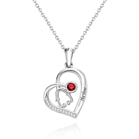 Nurse Life - Personalized Nurse Stethoscope Birthstone Necklace