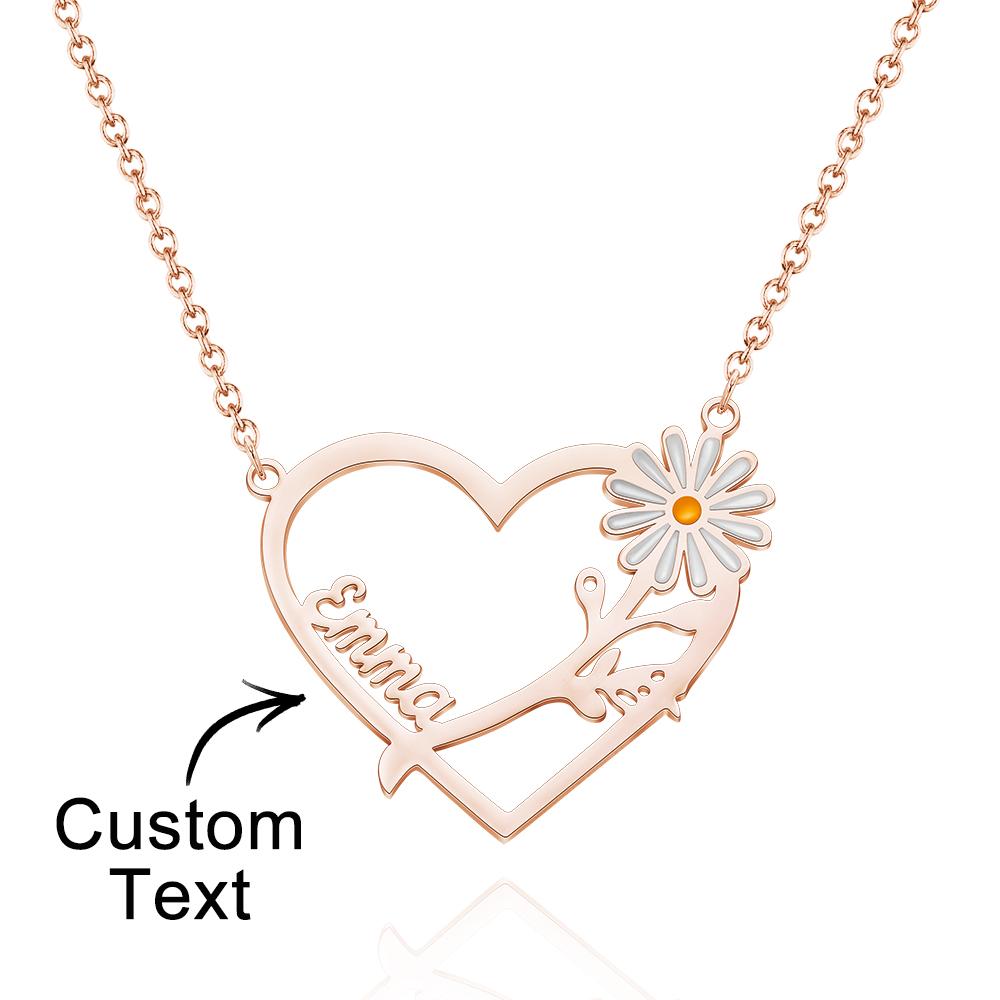 Personalized Daisy Heart-shaped Name Necklace
