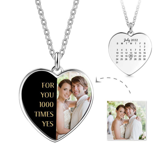 Personalized Couple Engraved Heart Photo Calendar Charm