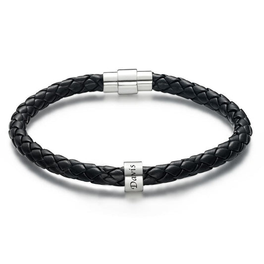 This Is Us - Personalized Family Black Leather Beads Bracelet