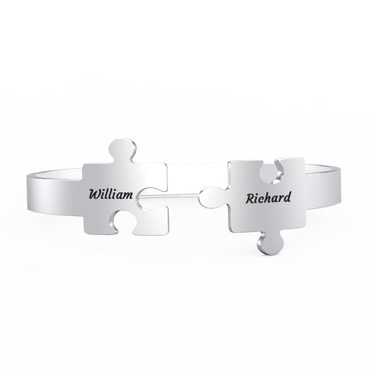 You Complete Me - Personalized Couple Engraved Promise Bracelet Puzzle