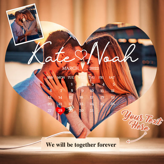 We Will Be Together Forever - Personalized Couple Heart Calender Lamp