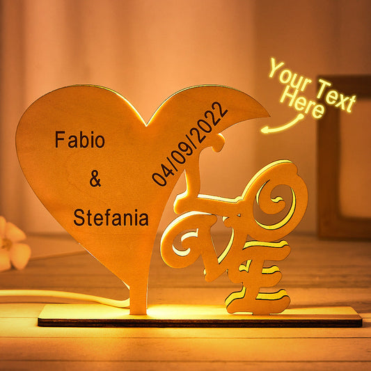 Love Is Here - Personalized Couple Engraved Heart Lamp