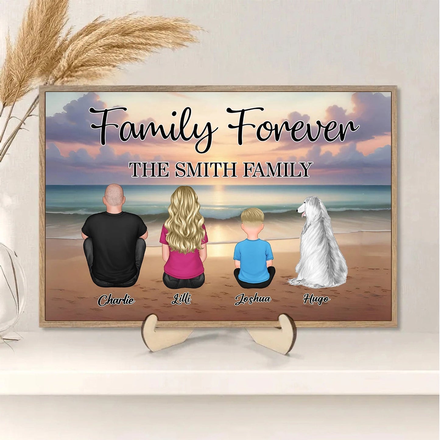 Family Forever Beach Design - Personalized Jewelry Dish, Wallet Card, Blanket, Cotton Tote Bag, Wooden Carhanger, LED Plaque, Keychain and Poster, Unique Gift
