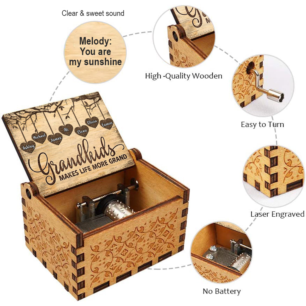 Grandkids Make Life - Personalized Mother's Day Grandma Hand Crank Music Box