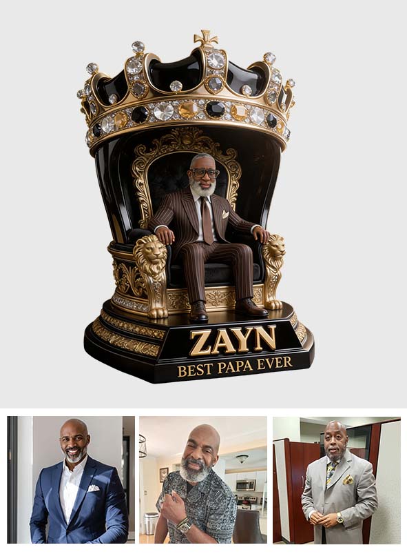 Custom King Throne Photo Figurine Statue | Personalized Best Grandpa Ever Crown Sculpture | Unique Father's Day Gift for Office Desk Decor